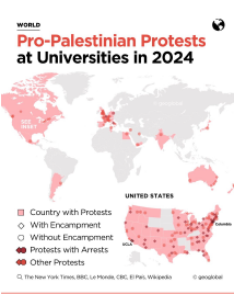 2024年に大学にてパレスチナ支持のデモが起きた国